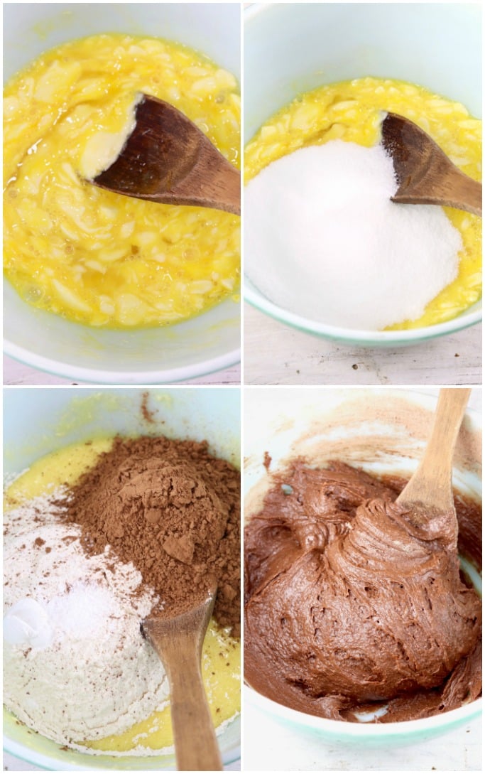 Step by step photos of making brownie batter