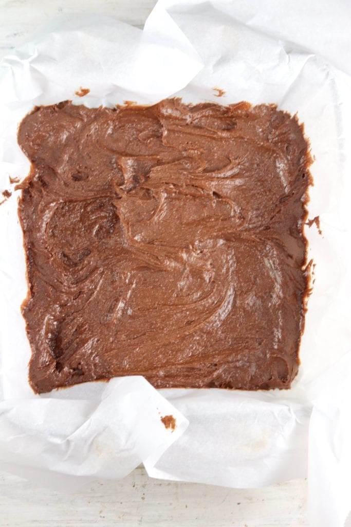 Brownies in a parchment lined baking dish