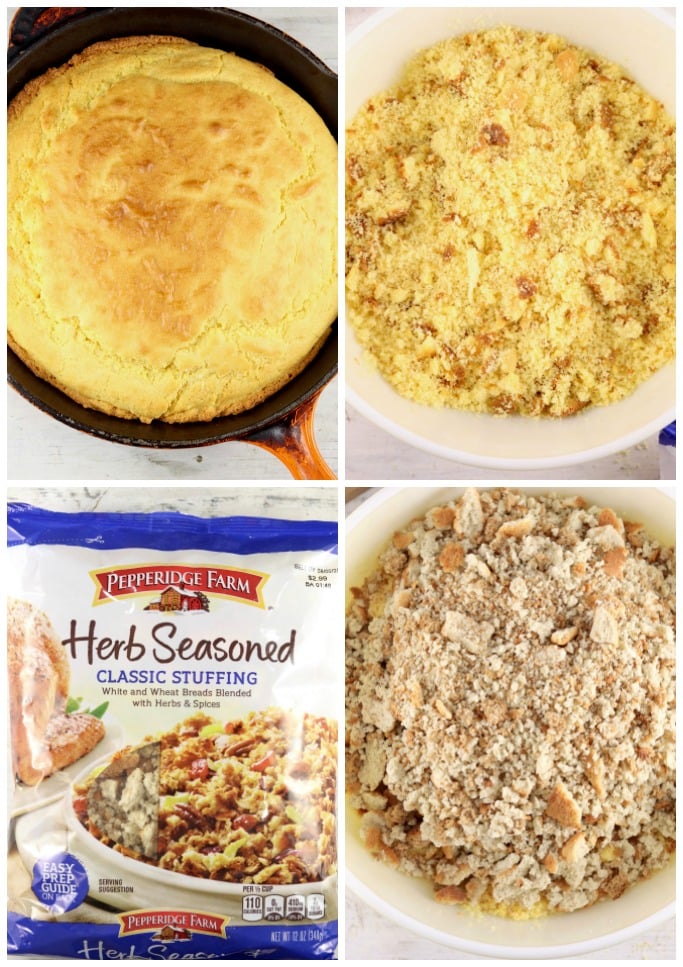 Cornbread and Stuffing Mix for dressing collage