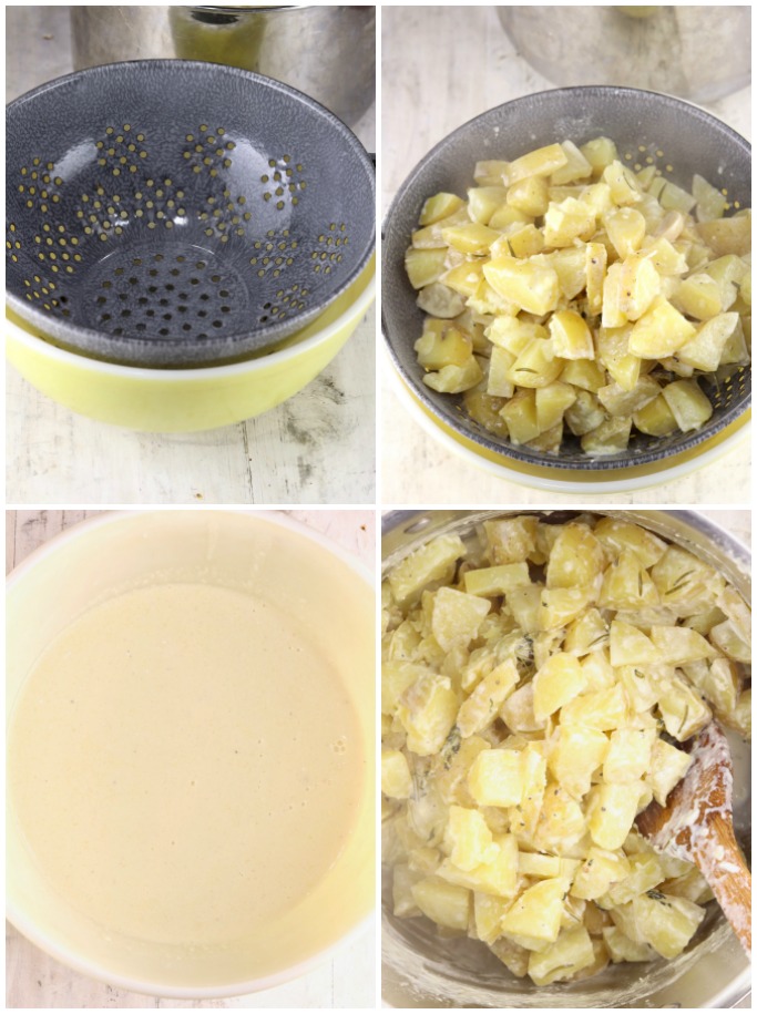 Straining cream from potatoes collage
