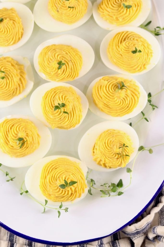 Deviled Eggs on a white platter