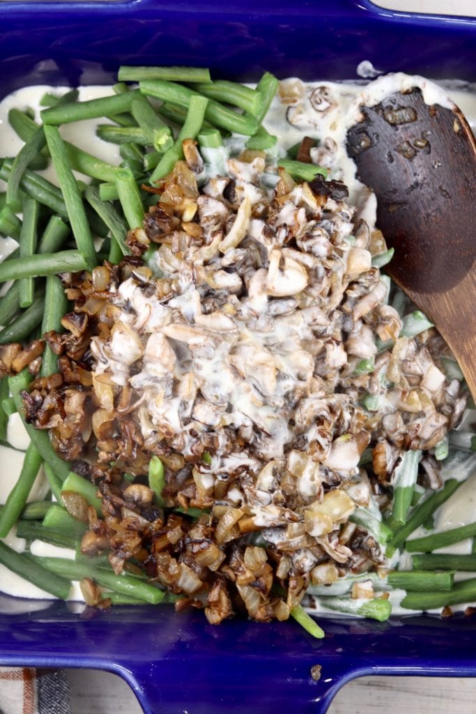 cream sauce over mushrooms, onions and green beans for casserole