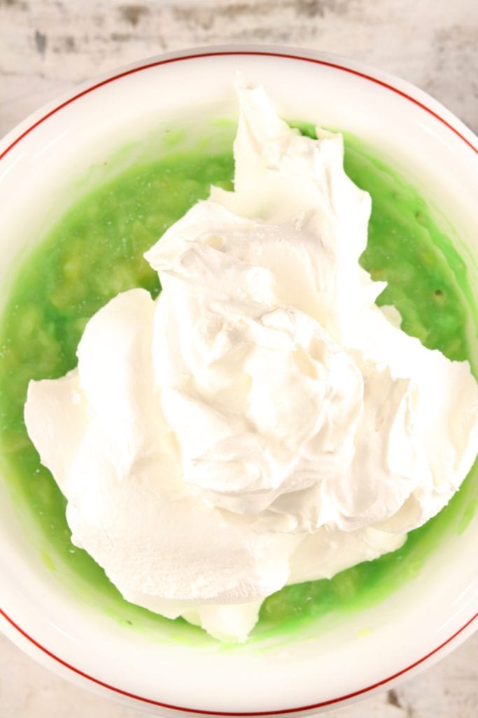 5 minute Holiday Side Dish ~ Watergate Salad Recipe cool whip added to pineapple and pistachio pudding