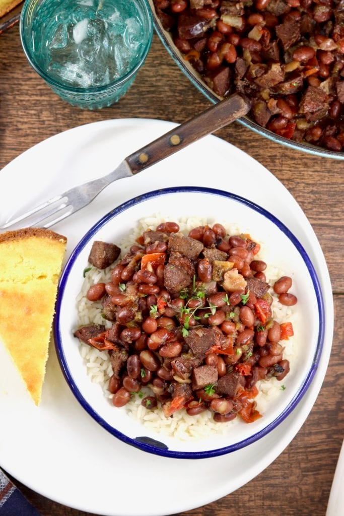 beans and rice with cornbread