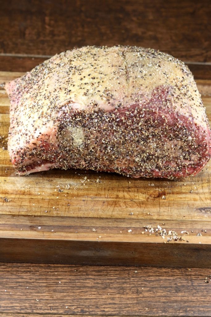 Prime Rib Roast rubbed with salt, pepper and garlic