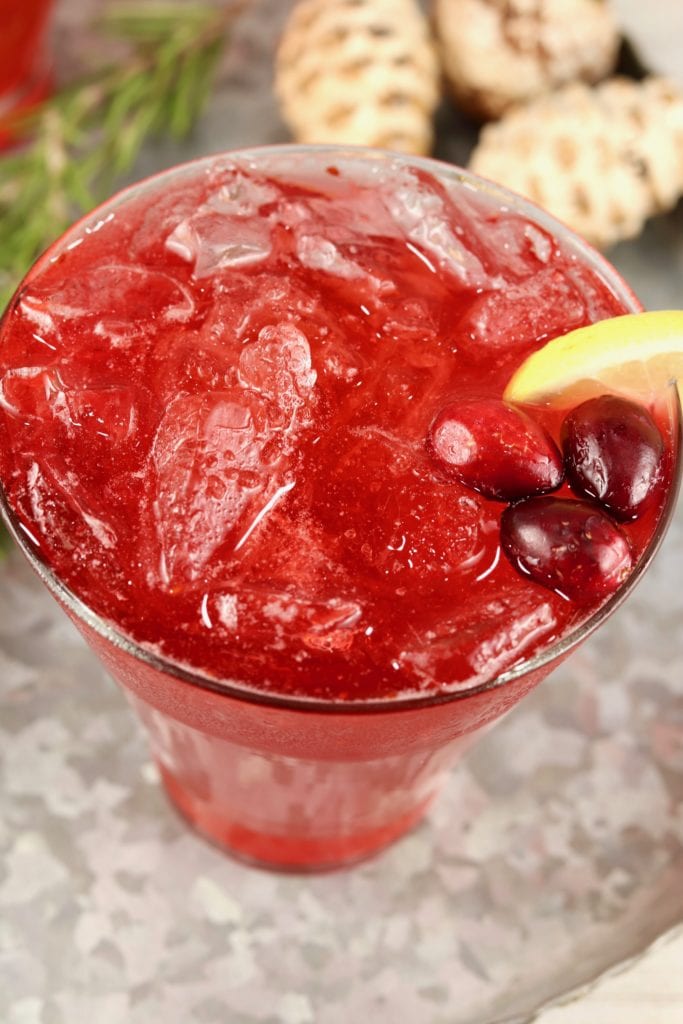 Overhead of cranberry vodka cocktail