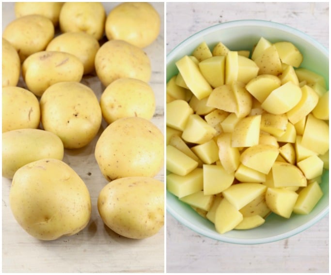 Yukon Gold Potatoes whole and cut up in a bowl