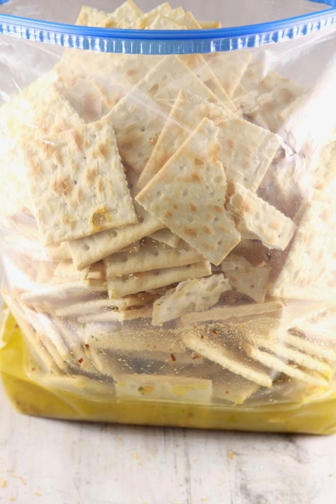 Saltine crackers with olive oil in a baggie