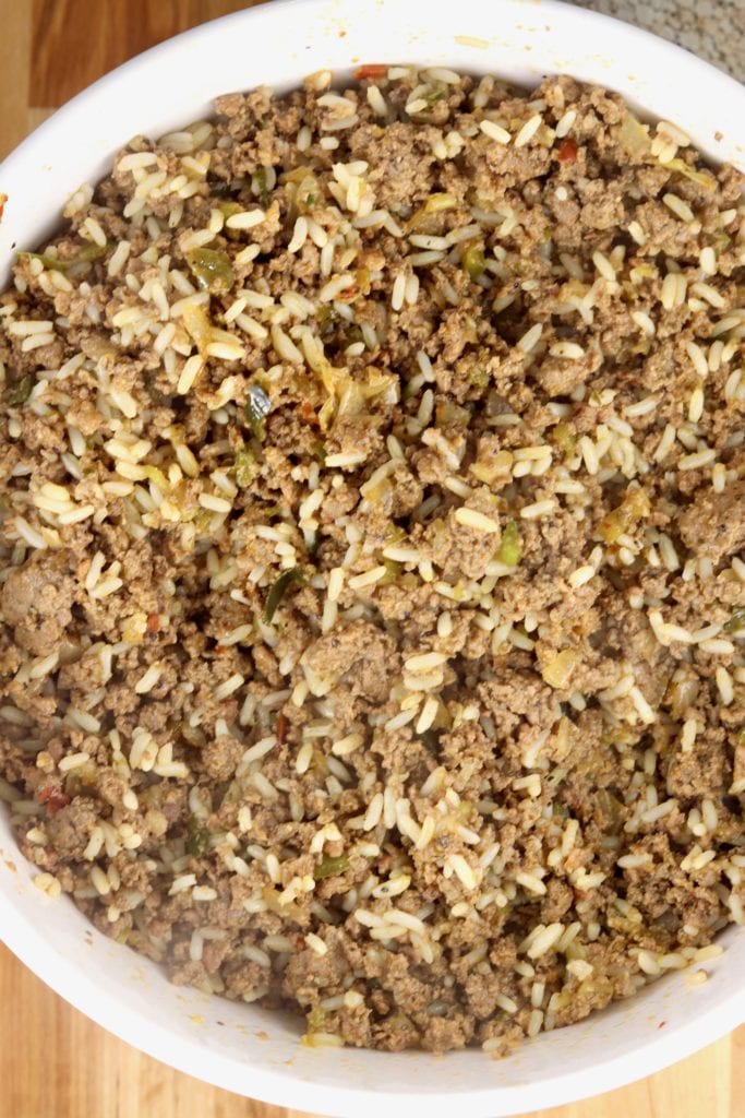 Rice and sausage mixture for Boudin
