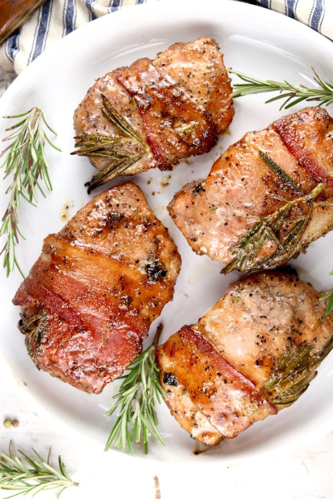 Maple Glazed Pork Chops with bacon and rosemary