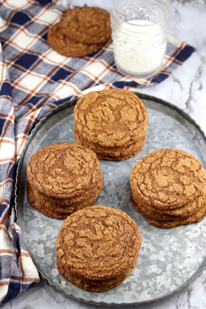 Molasses cookies on a galvanized tray