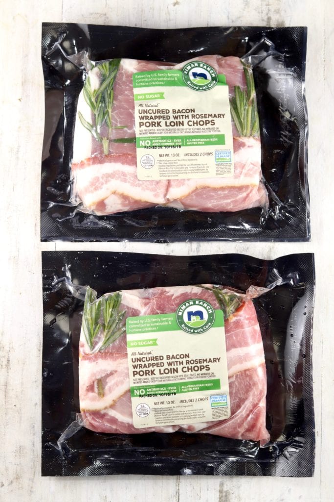 2 packages of Niman Ranch Uncured Bacon Wrapped Pork Loin Chops