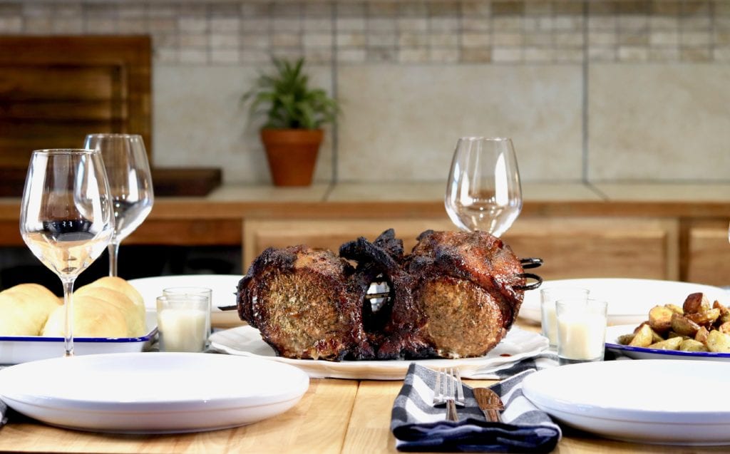 Table setting with pork rib roast
