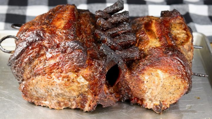 Double rack of pork rib roast - grilled with maple glaze