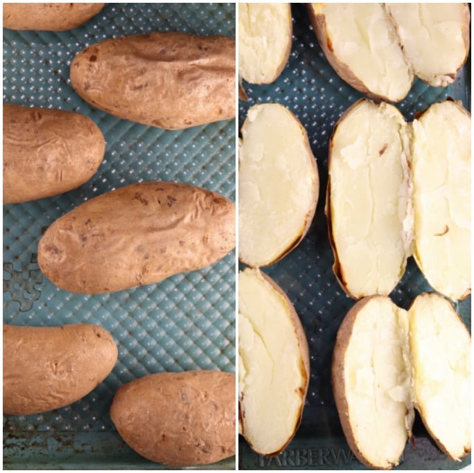 Baked potatoes whole and sliced for casserole