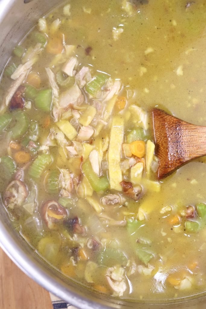 Pot of chicken noodle soup