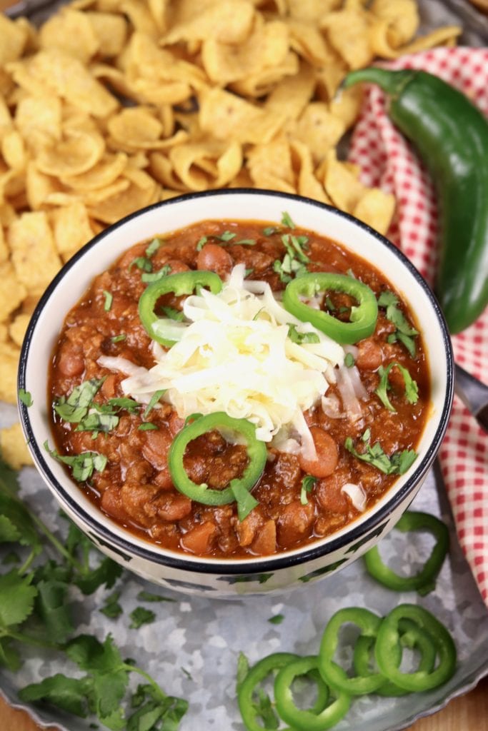 Chili topped with cheese