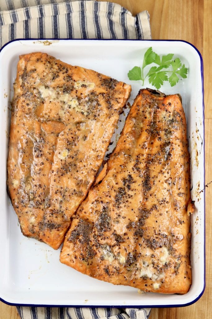 Grilled Salmon on a white platter