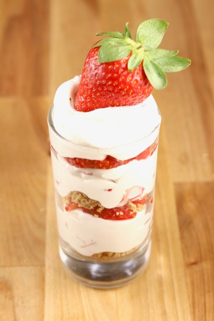 Strawberry topped cheesecake shooters