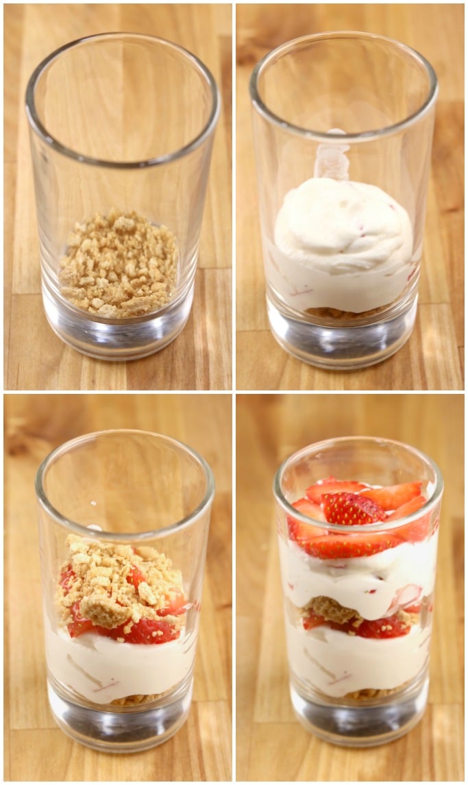 collage steps for no bake cheesecake layers