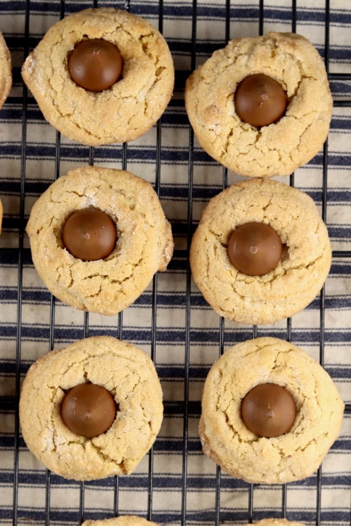 Peanut Butter Blossom Cookies on a wire rack