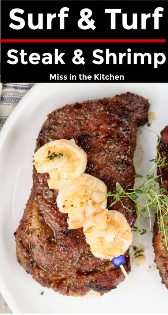 text overlay of surf and turf steak and shrimp