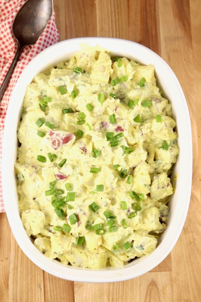 oval bowl of potato salad