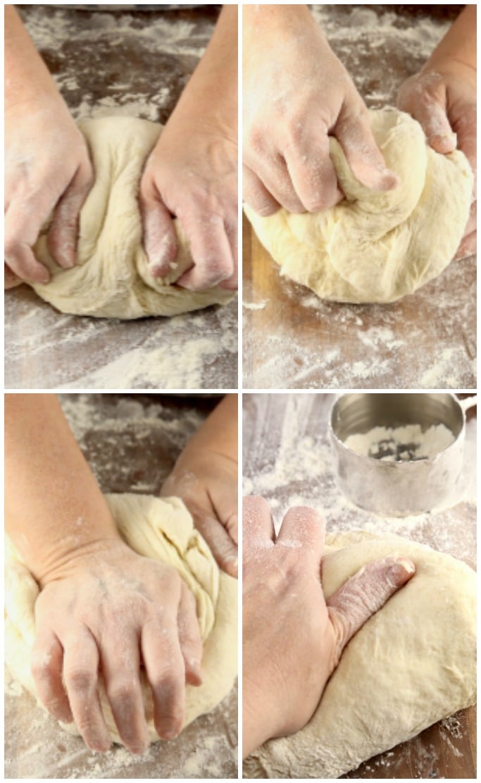 kneading yeast dough for rolls