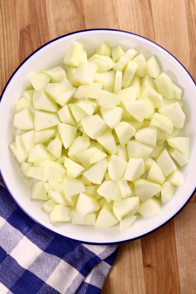 Pie plate of diced apples