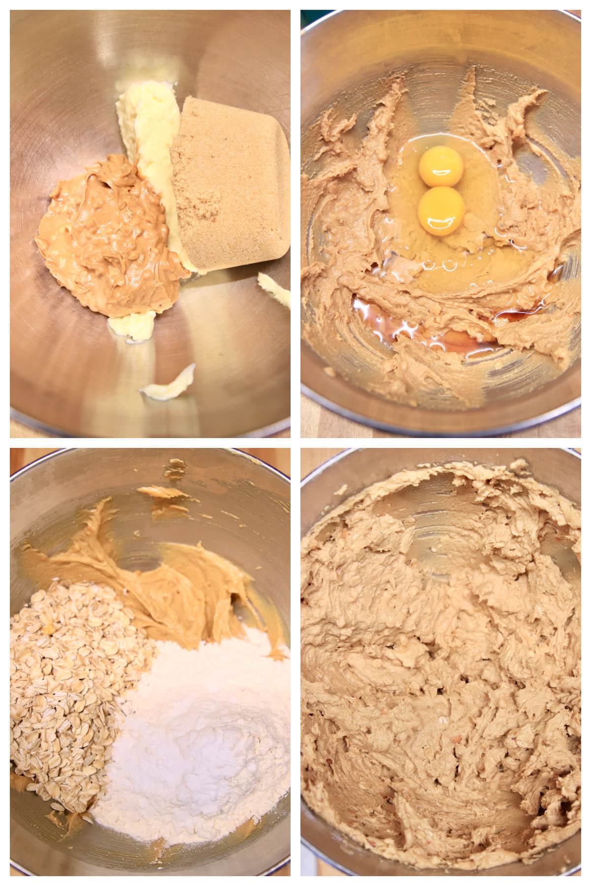 Collage making peanut butter oatmeal cookie dough.