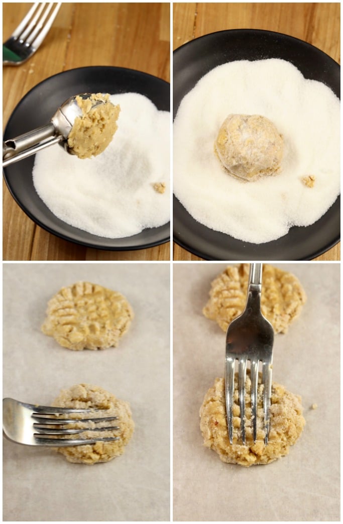 shaping cookie dough and mashing with a fork