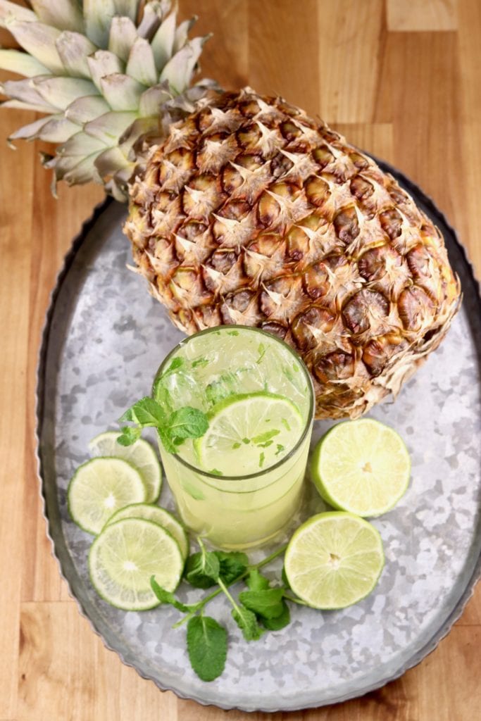 Pineapple Rum Cocktail with mint and lime