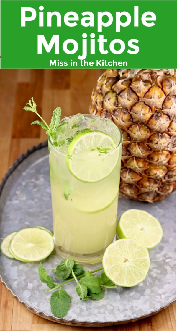 Pineapple mojito cocktail with text overlay