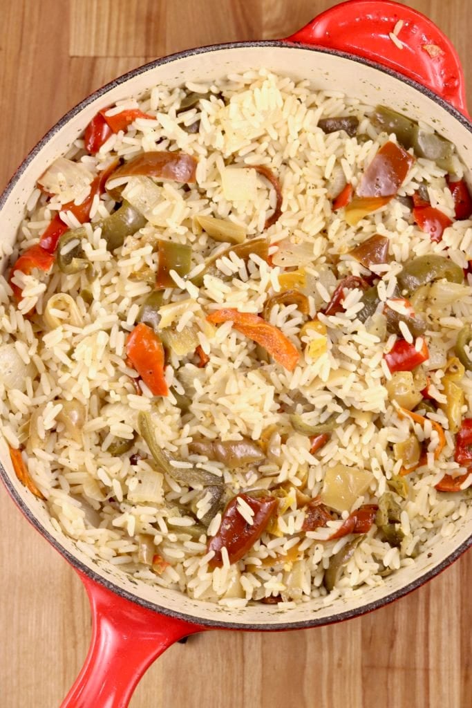 Rice Pilaf in a red pan
