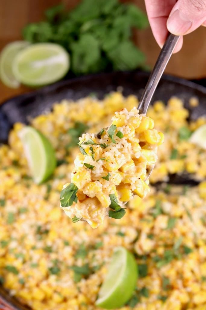 Spoon of Mexican Street Corn with cilantro