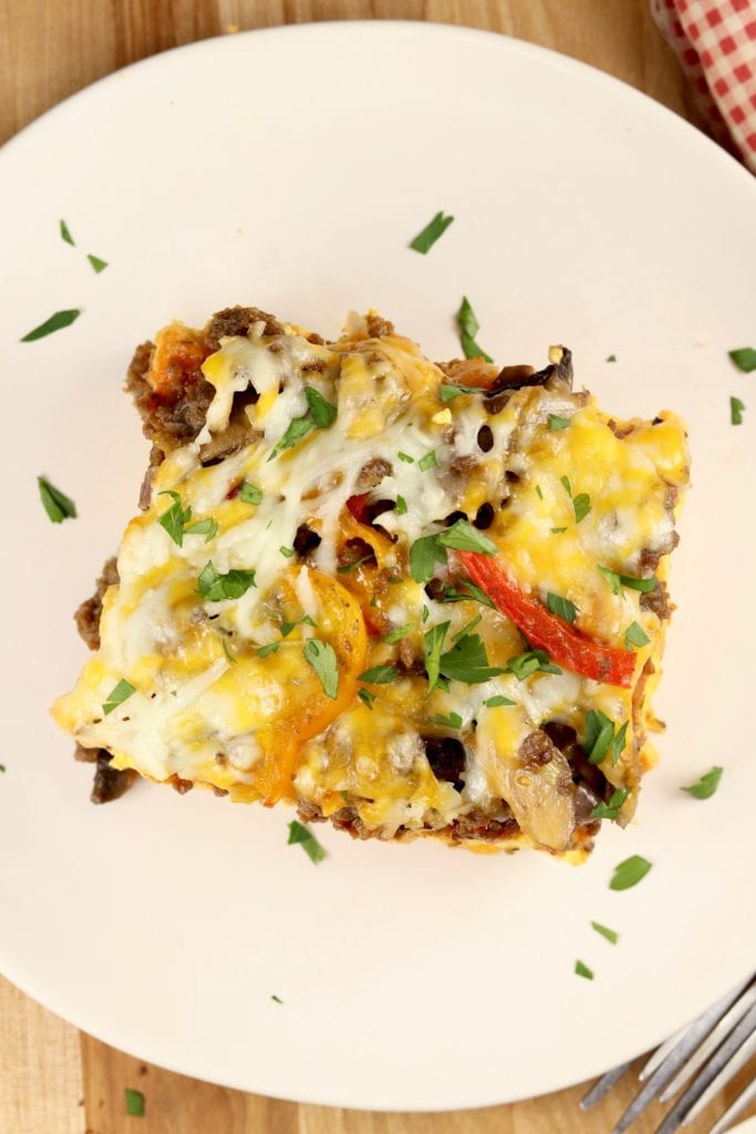 Breakfast casserole with pizza toppings