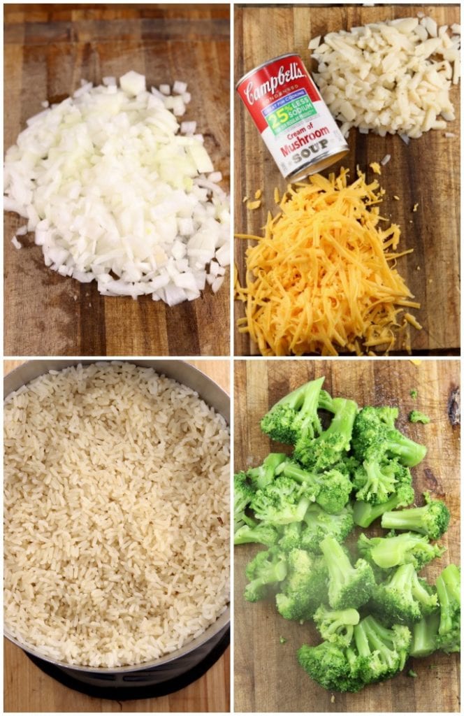 Ingredients for broccoli rice casserole