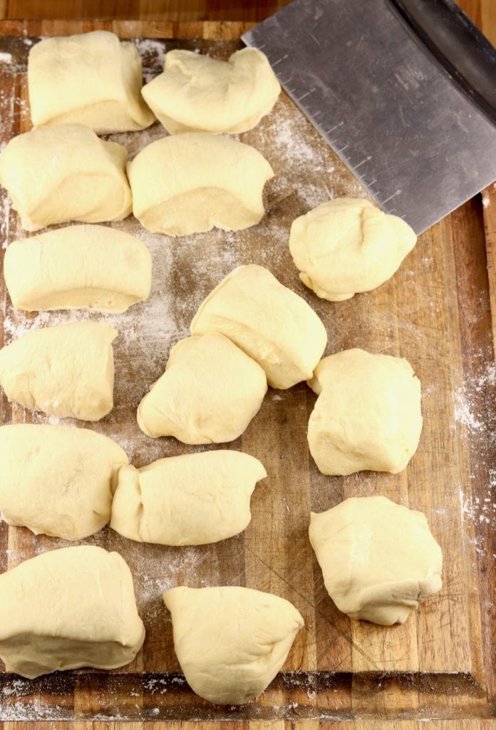 Dough divided into roll size pieces