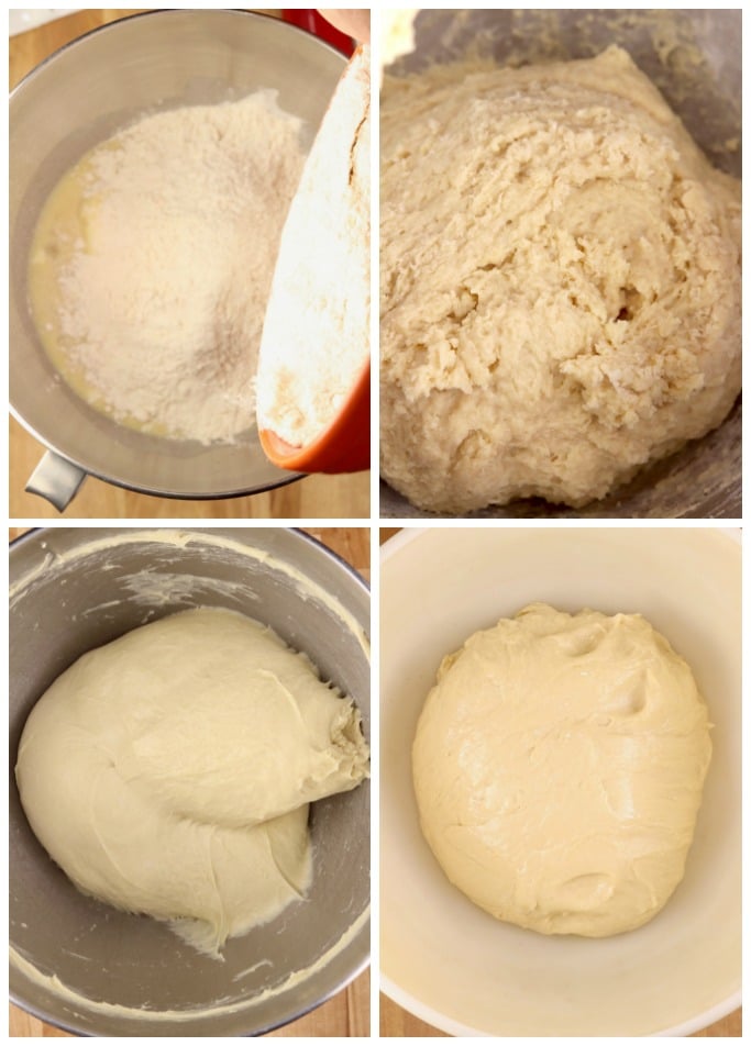 Mixing yeast and flour into Tangzhong for milk bread