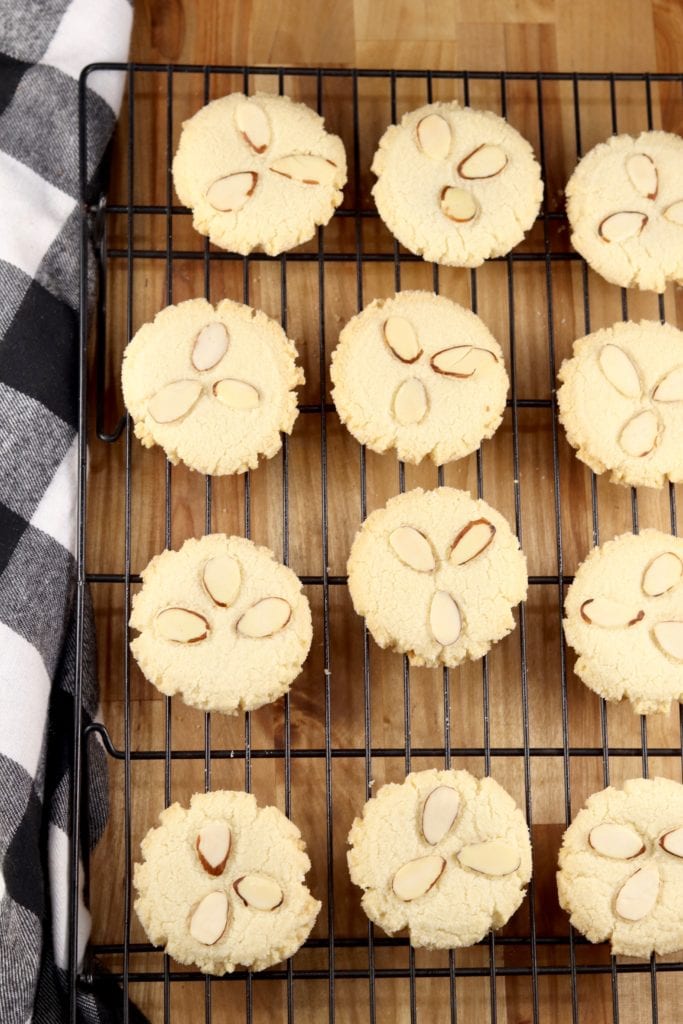 Almond Shortbread Cookies on a wire rack