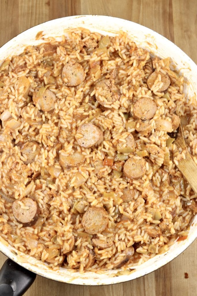 Skillet with sausage and rice dish