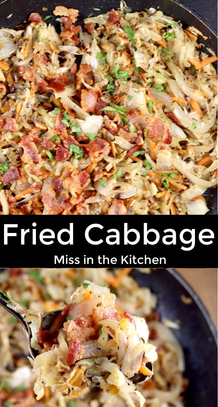 Fried cabbage with bacon and onions