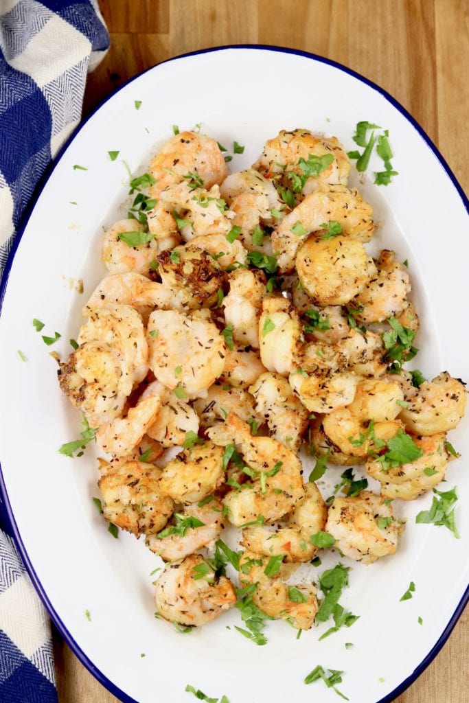 Garlic Butter Grilled Shrimp on a platter