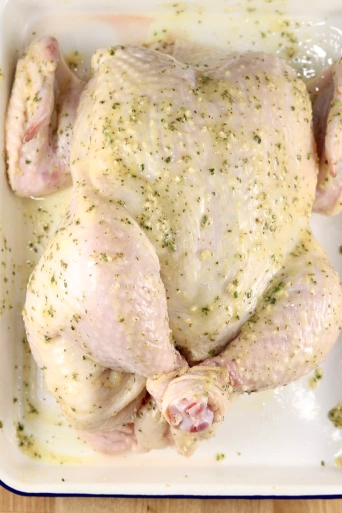 Herb Butter rubbed whole chicken