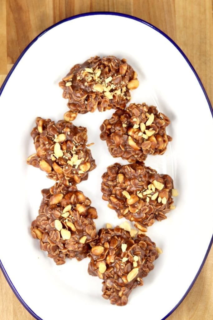 No Bake Cookies on an oval platter