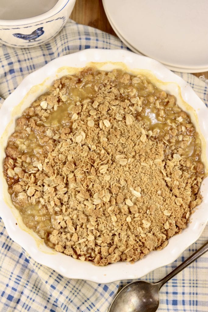 Peach Crisp with brown sugar oat topping