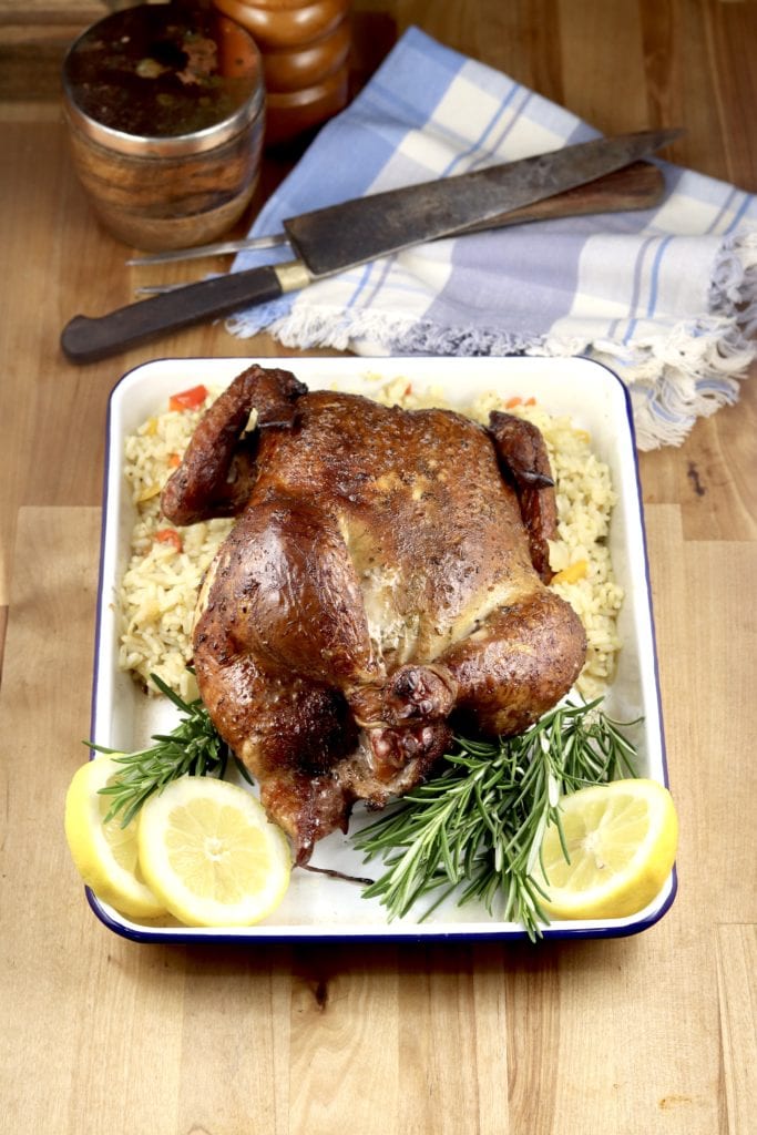 Whole Smoked chicken with lemon and rosemary