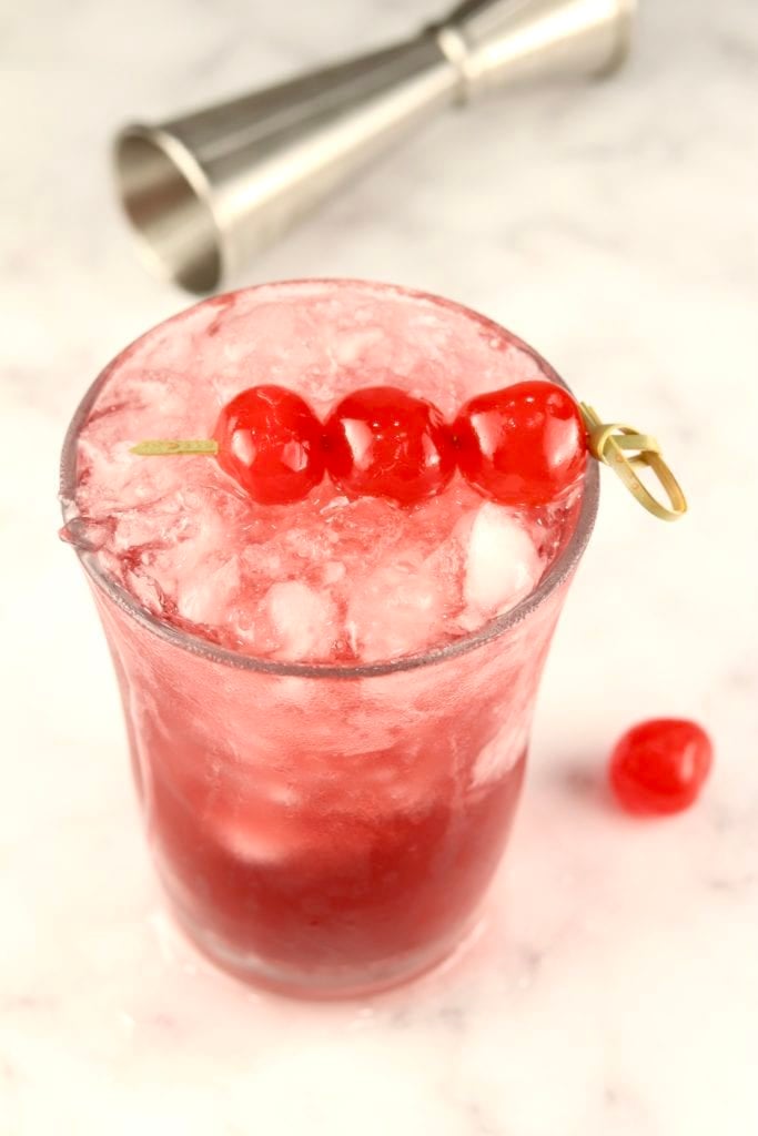 Easy 3 ingredient vodka cocktail with cherry garnish