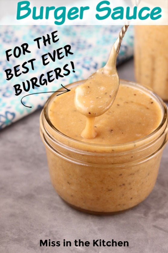 Burger sauce in a jar with spoon