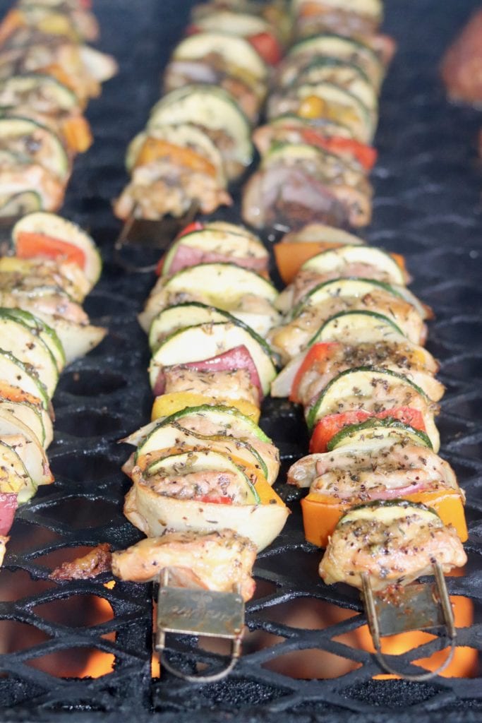Grilling Kebabs with chicken and vegetables